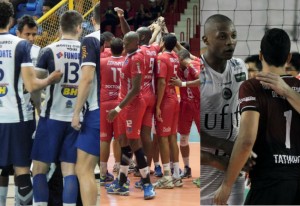 Três times e uma vaga: quem será que leva (<br />Foto: Montagem/MDV)” width=”300″ height=”206″ /></a> Três times e uma vaga: quem será que leva (<br />Foto: Montagem/MDV)</p>
<p>Sete times estão garantidos na próxima fase da Superliga masculina de vôlei 2014/2015. Faltando apenas uma rodada para o fim da fase classificatória, resta, também, apenas um lugar nos playoffs. Para a oitava vaga, Montes Claros Vôlei (MG), Voleisul/Paquetá Esportes (RS) e UFJF (MG) seguem com chances de classificação para as quartas de final da competição. A decisão vem neste sábado (27), quando todos os seis jogos programados acontecem às 21h30 (horário de Brasília).</p>
<p>O Montes Claros Vôlei, que hoje ocupa a oitava posição, enfrentará o Brasil Kirin (SP), quarto colocado, em casa e, com 25 pontos, depende apenas de si para se classificar. Já o Voleisul/Paquetá Esportes, nono colocado com 25, terá o Minas Tênis Clube (MG), quinto, como adversário e, além de vencer, precisa torcer para os rivais mineiros perderem pelo menos um ponto, ainda que seja com uma vitória no quinto set.</p>
<p>Por fim, a UFJF enfrentará o lanterninha São Bernardo Vôlei (SP), mas com 23 pontos precisa não só de uma vitória por 3 a 0 ou 3 a 1 como também torcer por derrotas de Montes Claros (em três ou quatro sets) e Voleisul.</p>
<p>Técnico do Voleisul, <strong>Paulo Roese</strong> ressalta a confiança nos seus comandados. “Nós temos plenas condições de vencer, e é para isso que estamos trabalhando. Se fizermos aquilo que treinamos, jogando o nosso jogo, temos condições de enfrenta-los em igualdade de condições”, destacou o treinador, que não quer fazer contas durante a partida. “Dentro de quadra não podemos pensar em outros jogos. Temos que fazer a nossa parte e vencer”, afirmou.</p>
<p>Comandante da UFJF, <strong>Alessandro Fadul</strong> avisa: não espera tranquilidade só porque o São Bernardo é o último da tabela. “É um jogo importantíssimo para as nossas pretensões na Superliga. Para somarmos três pontos e continuarmos com chances de classificação, temos que entrar com foco total. Não podemos criar uma armadilha para nós mesmos, pensando que o São Bernardo não jogará para valer, devido à pontuação que tem. O fato de eles virem para cá sem responsabilidades, sem terem o que perder na Superliga, torna o jogo perigoso. Então precisamos entrar muito fortes e focados para buscarmos a vitória. E esperamos, ao final da vitória, comemorar a possível classificação”, analisou.</p>
<p>Em outros jogos da rodada, teremos Sada Cruzeiro (MG) encara o Sesi (SP), o Ziober Maringá (PR) terá o São José Vôlei (SP) pela frente e o Taubaté/Funvic (SP) joga contra o Vôlei Canoas (RS).</p>
<p>Já estão classificados para o mata-mata da competição, Sada (56 pontos), Taubaté (46), Sesi (42), Brasil Kirin (42), Minas (40), Maringá (31) e Canoas (31).</p>
<!--[googlesitekit-end-of-content]-->
<div class=
